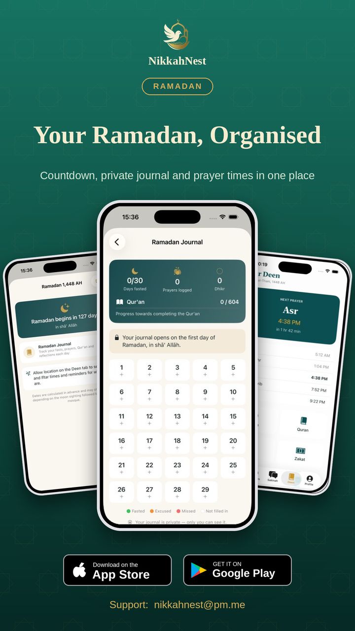 Ramadan: countdown, private journal and prayer times in one place.